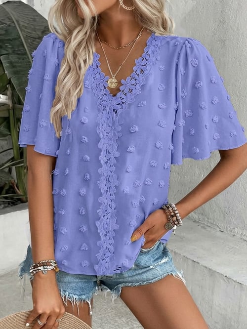 🔥 Elegant Swiss Dot Lace Butterfly Sleeve Shirt