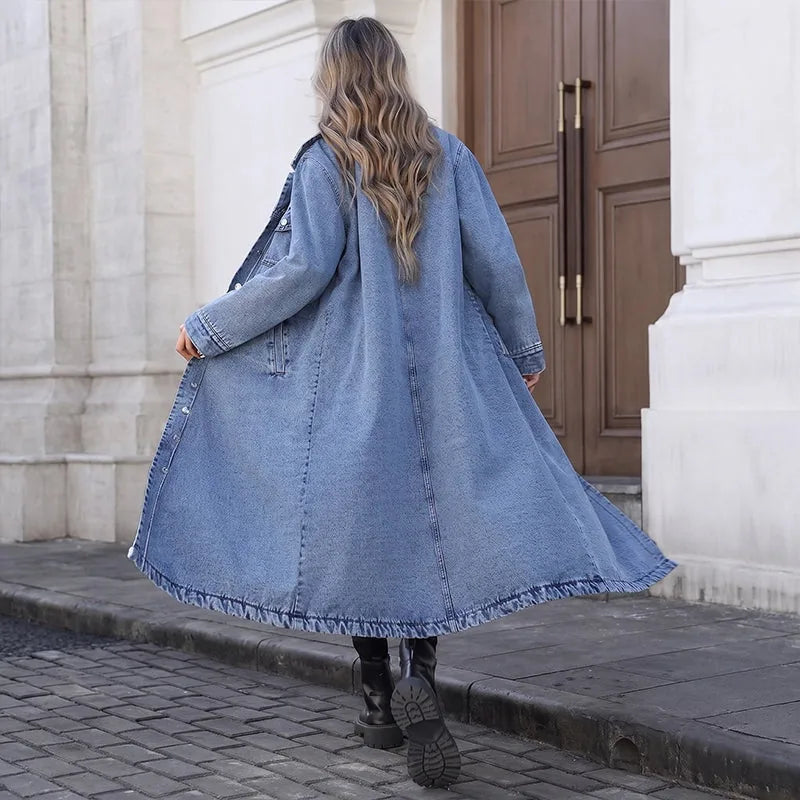 Women’s Longline Button-Front Denim Coat