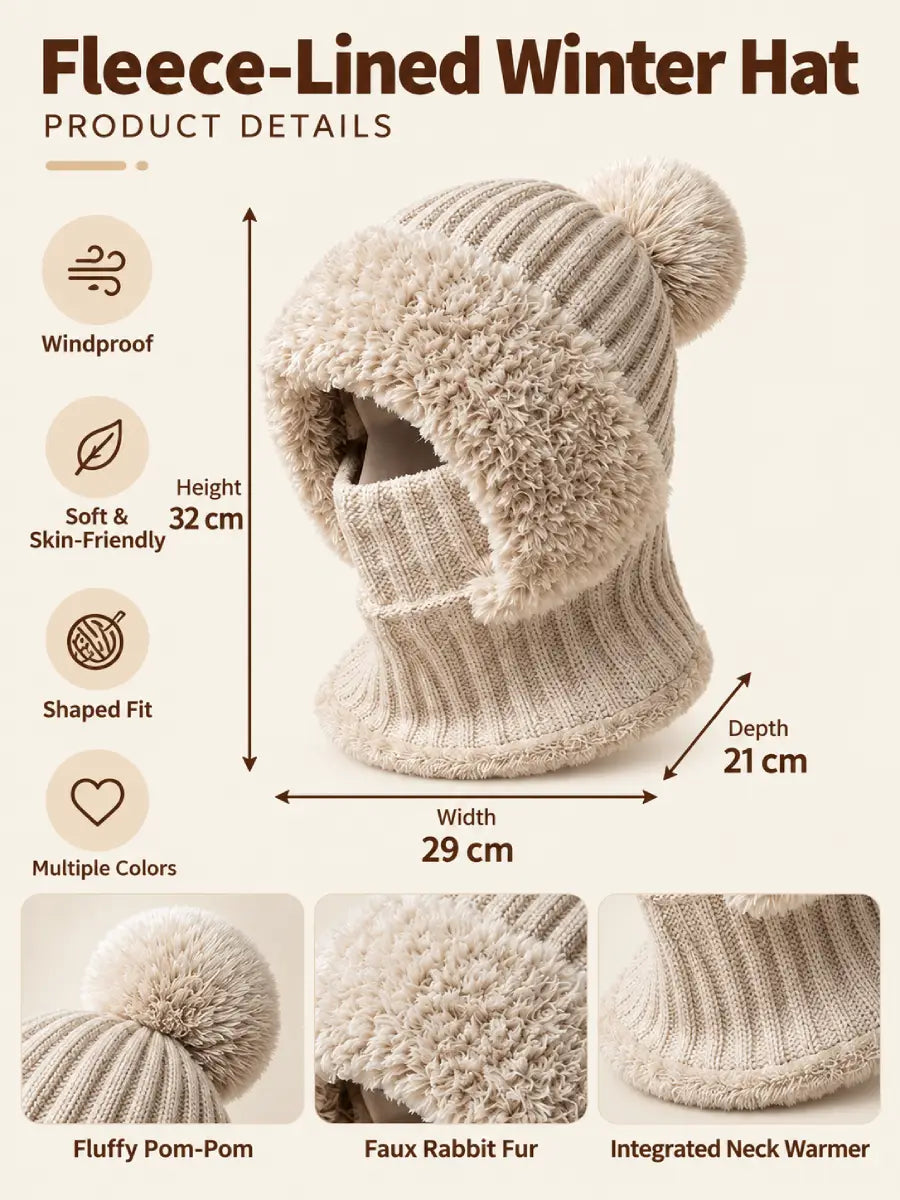 Fleece-Lined Knit Hat with Face Cover for Chilly Days