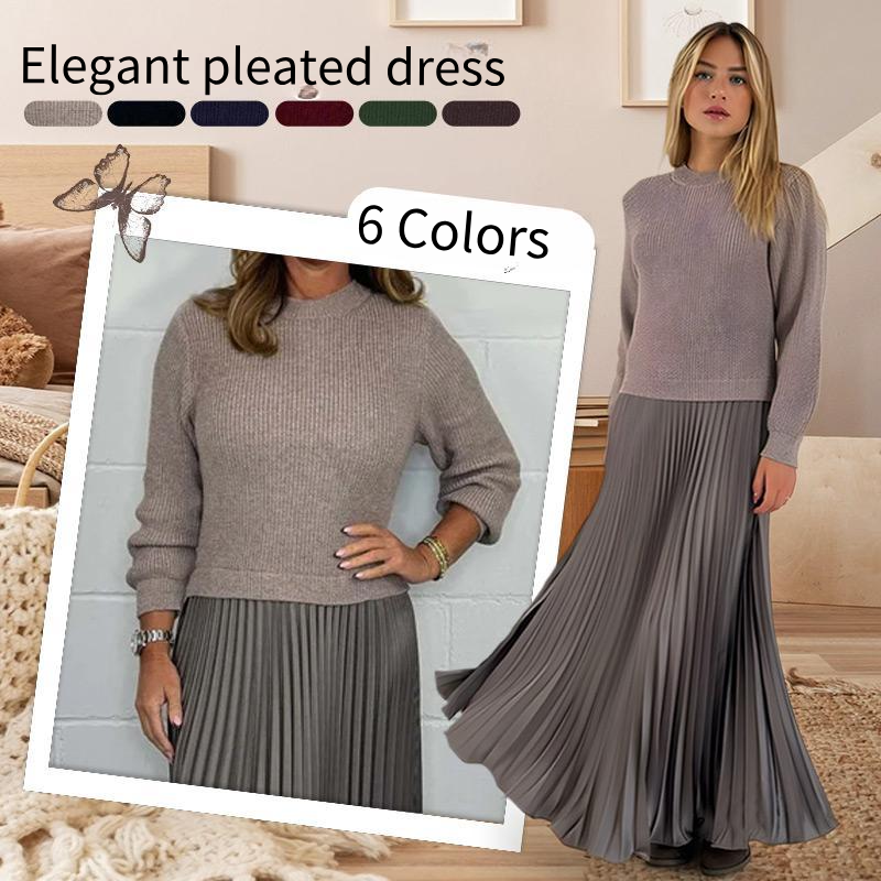 Stylish and Elegant Pleated Round Neck Dress