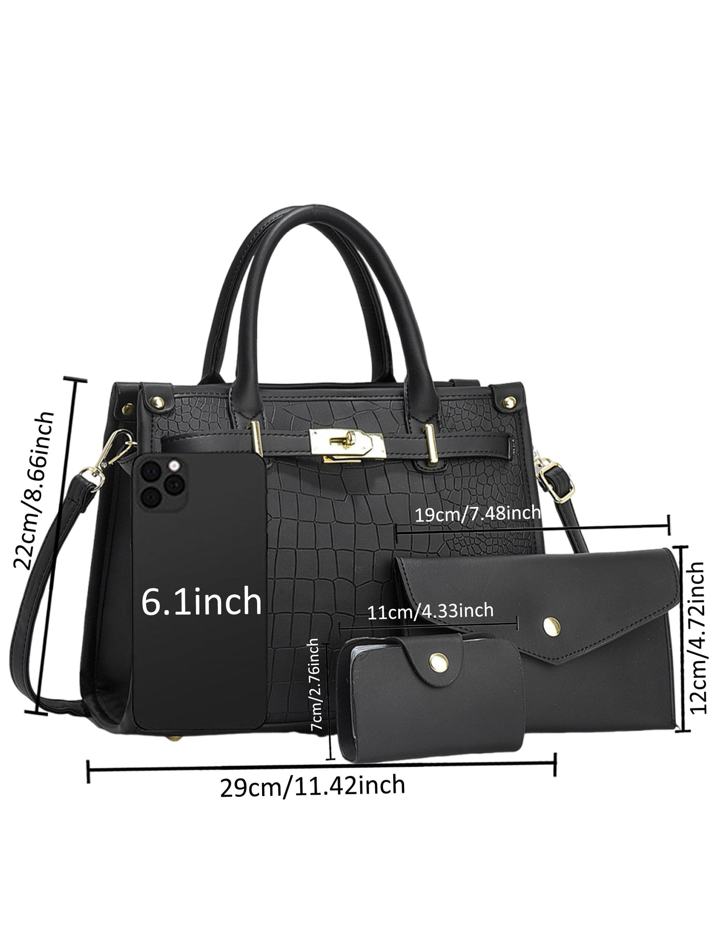 Crocodile-Embossed Crossbody Handbag Set