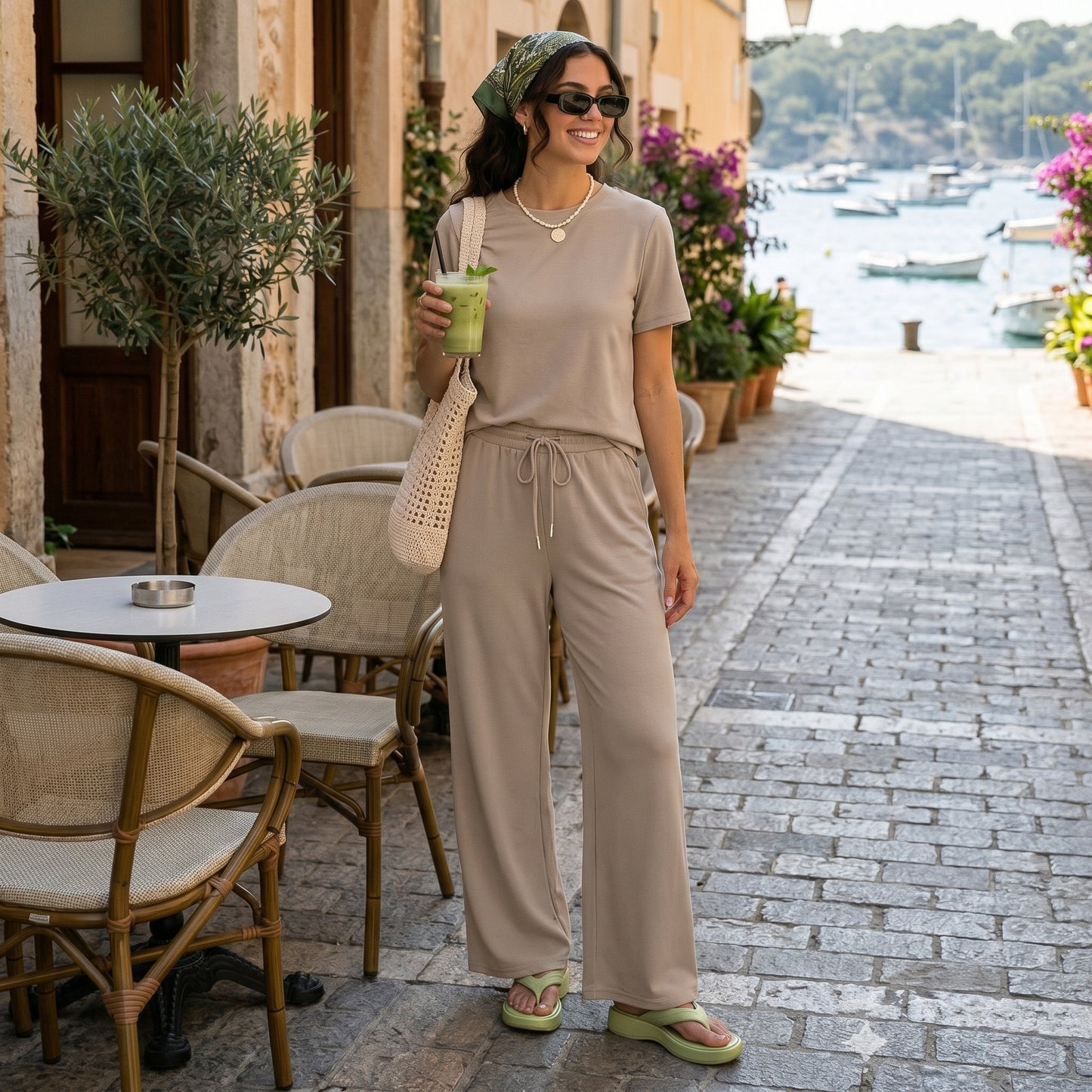 Women’s 2-Piece Summer Lounge Set – Casual Wide Leg Outfit