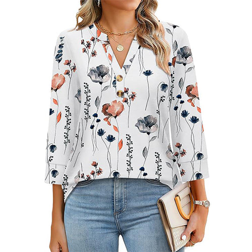 2026 Womens 3/4 Sleeve Heley Button V neck Tops
