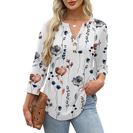 2026 Womens 3/4 Sleeve Heley Button V neck Tops