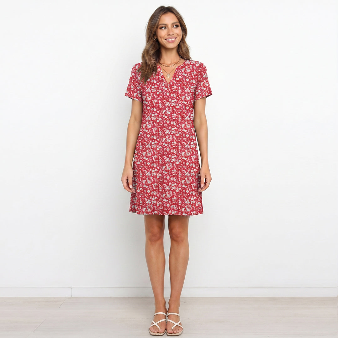 V-Neck Milk Silk Floral Print Dress For Beach Resort