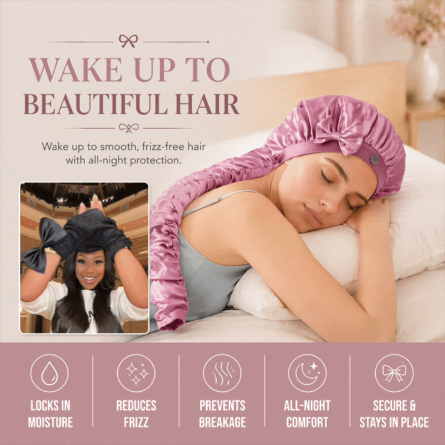 Satin Curling Sleep Bonnet with Long Hair Ribbons 2 Pack