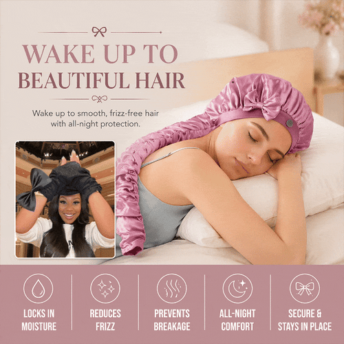 Satin Curling Sleep Bonnet with Long Hair Ribbons 2 Pack