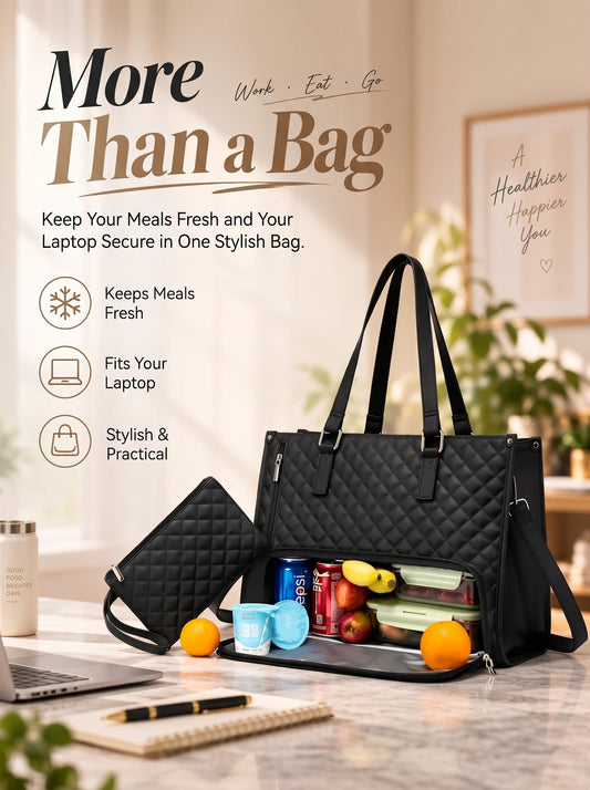 Quilted Work Tote with Separate Lunch Compartment
