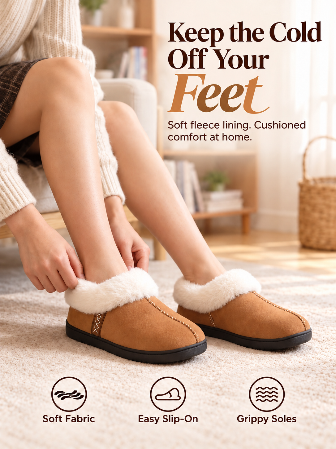 Faux-Fur-Lined Slippers for Cozy Indoor Wear