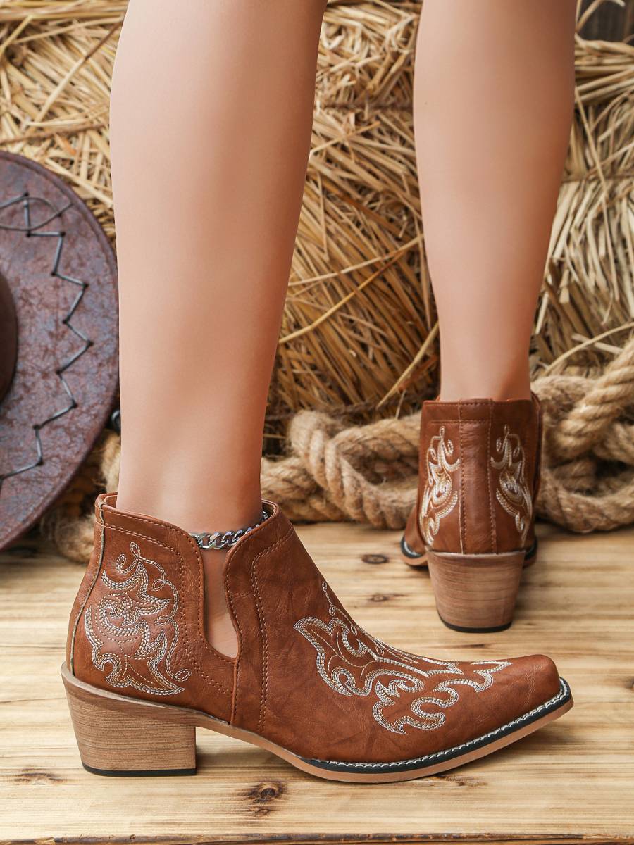 Women's Embroidered Western Ankle Boots