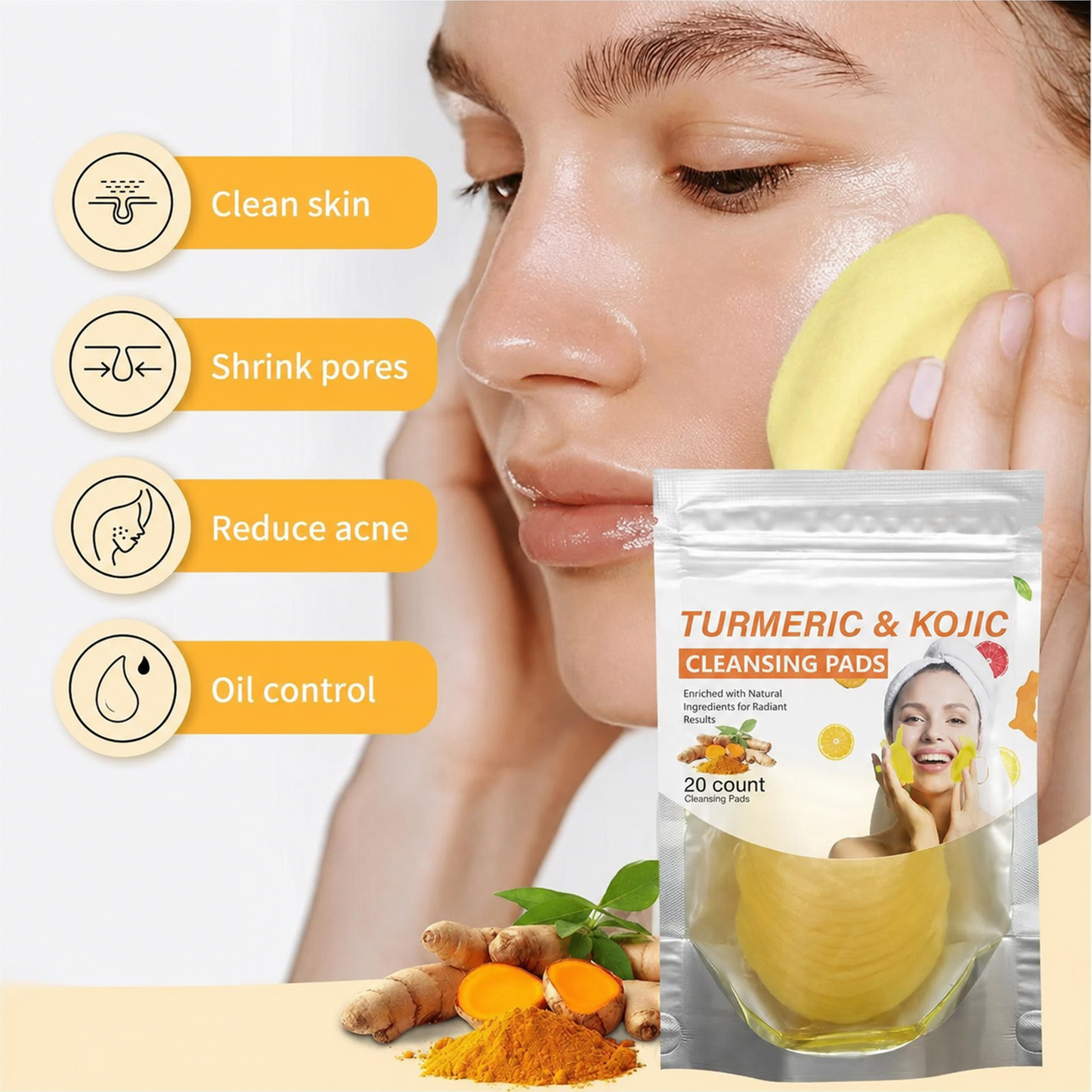 💸 SAVE BIG 💸  Natural Turmeric & Kojic Acid Exfoliating Cleansing Pads for Dark Spots | 40 Pads 🧼