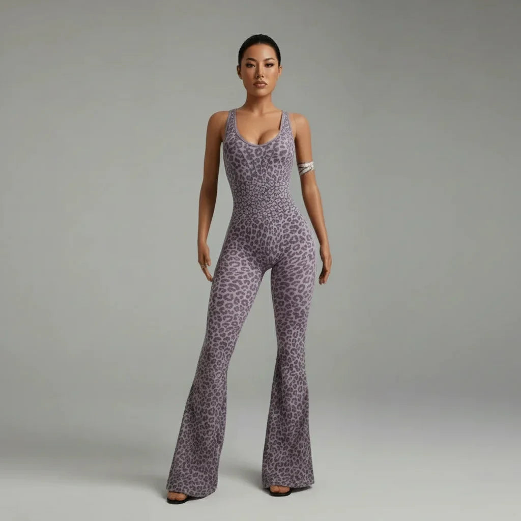 Leopard print one-piece yoga suit