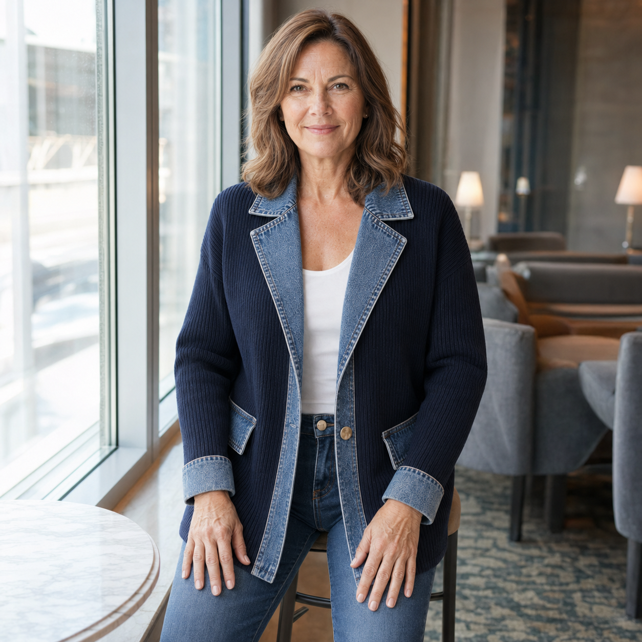 Women's Denim-Trim Knit Jacket