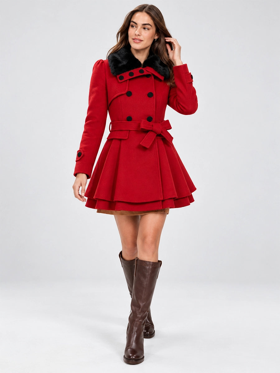 Faux-Fur Collar Wool-Look Long Coat