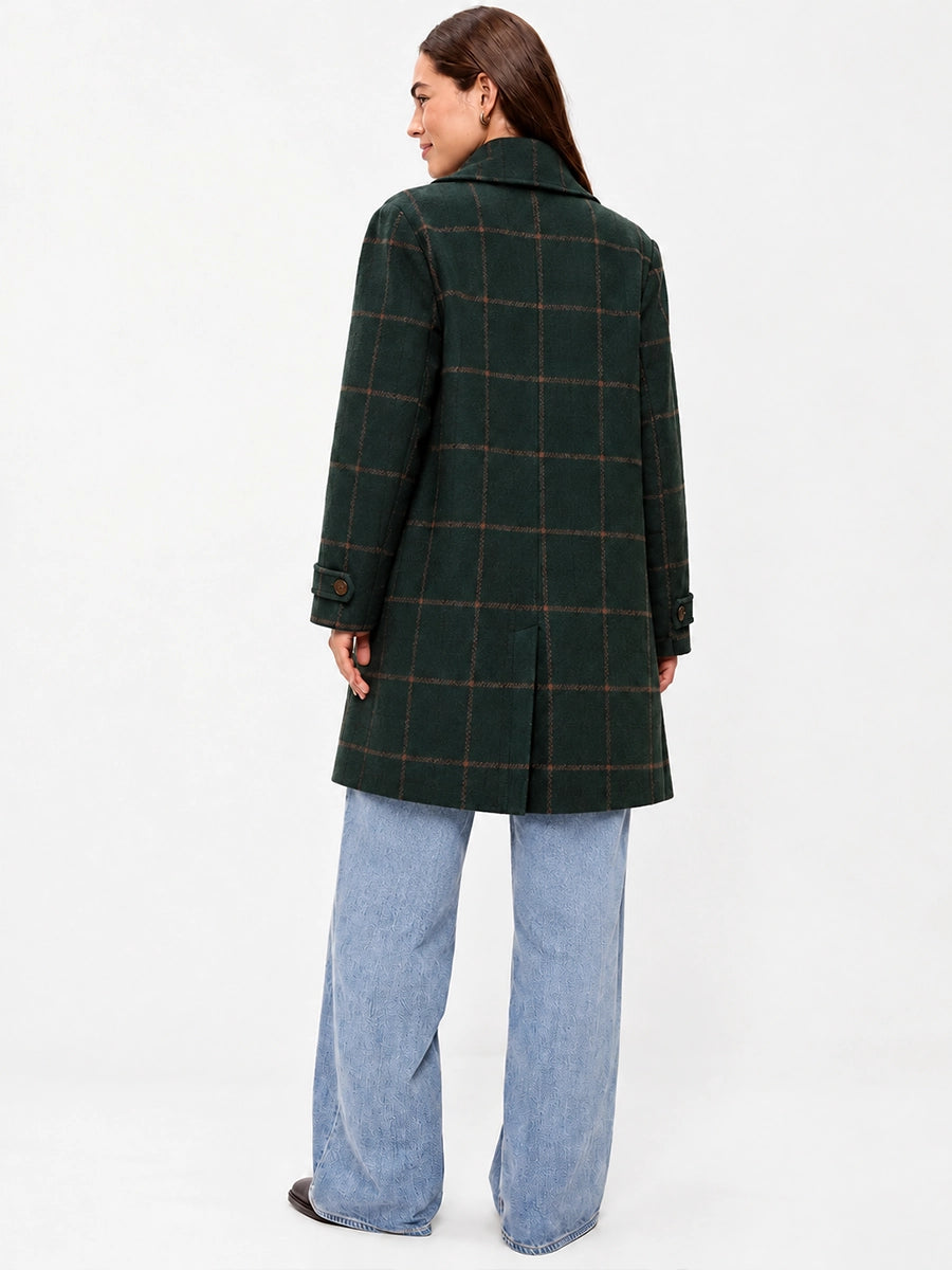 Women’s Plaid-Look Long Coat for Cool-Weather Outfits