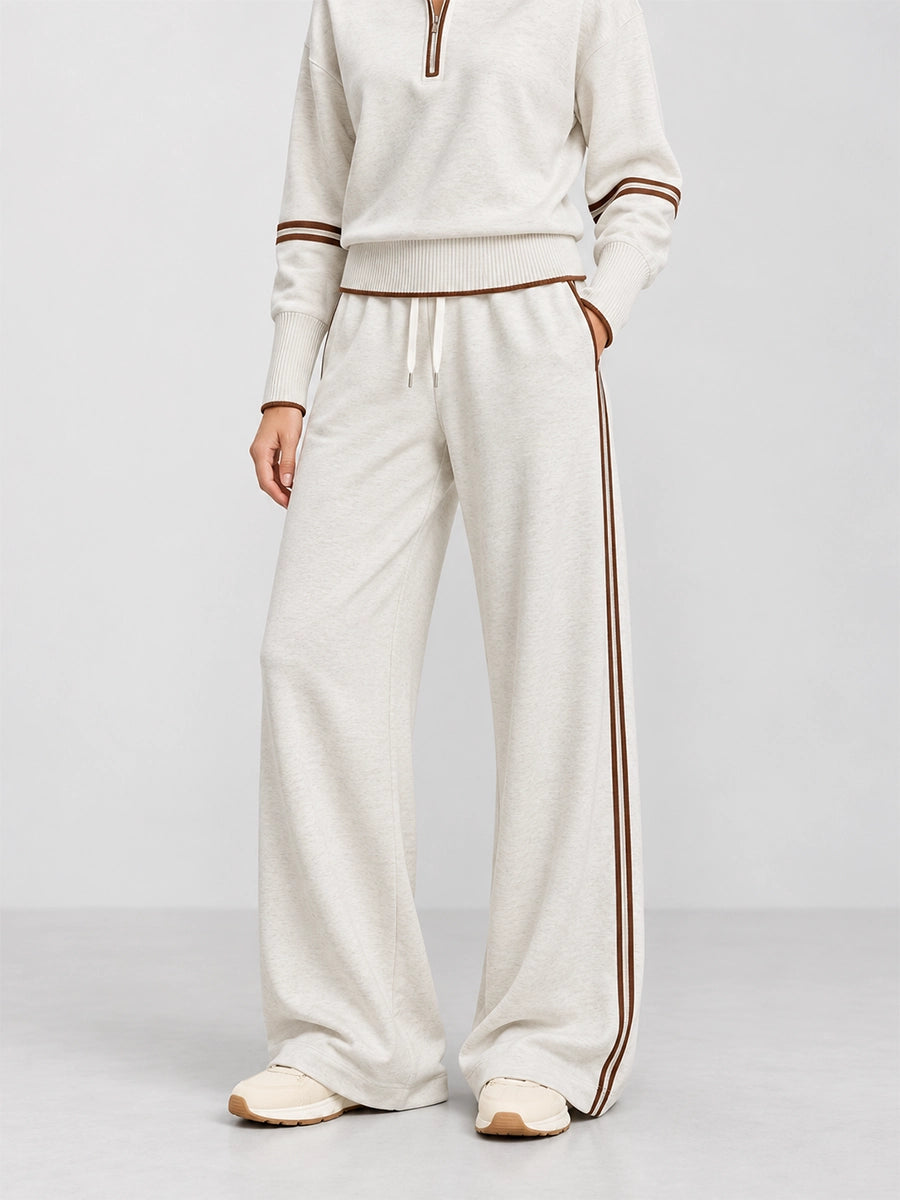 Women’s Stripe-Trim Knit Top and Wide-Leg Pants Set