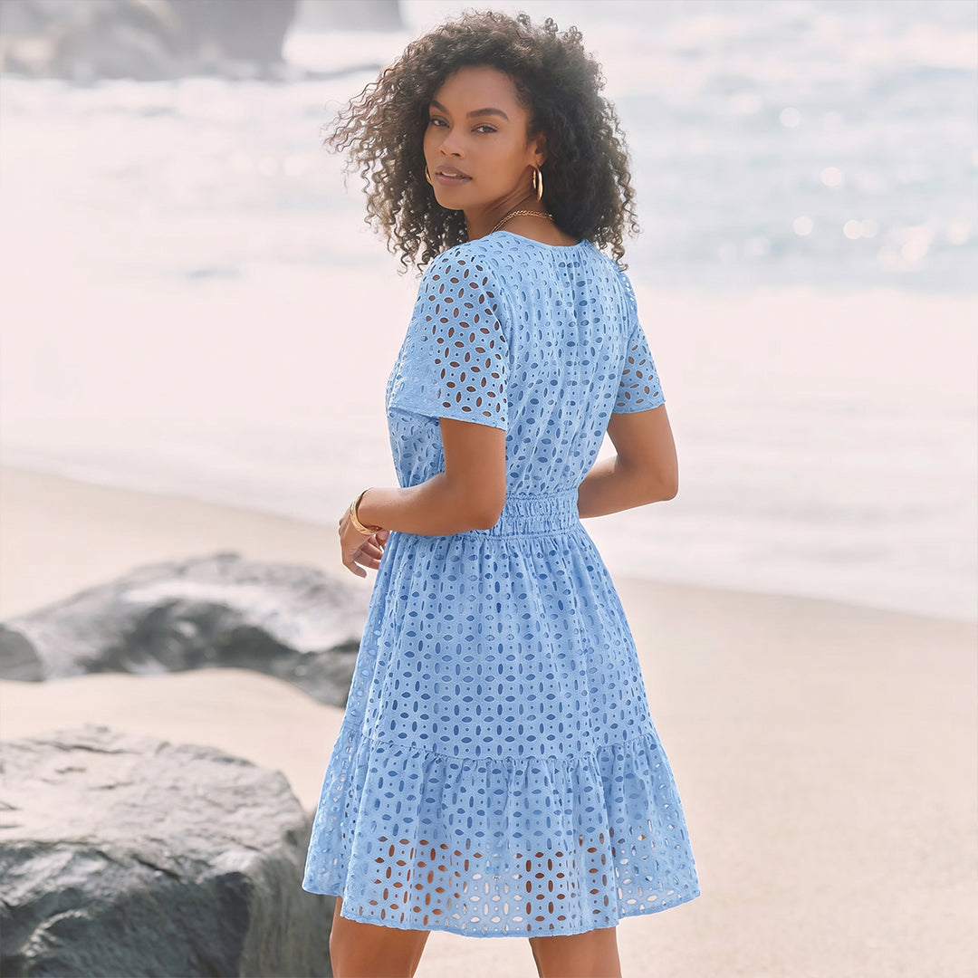 Women Summer Short Dress V Neck Short
