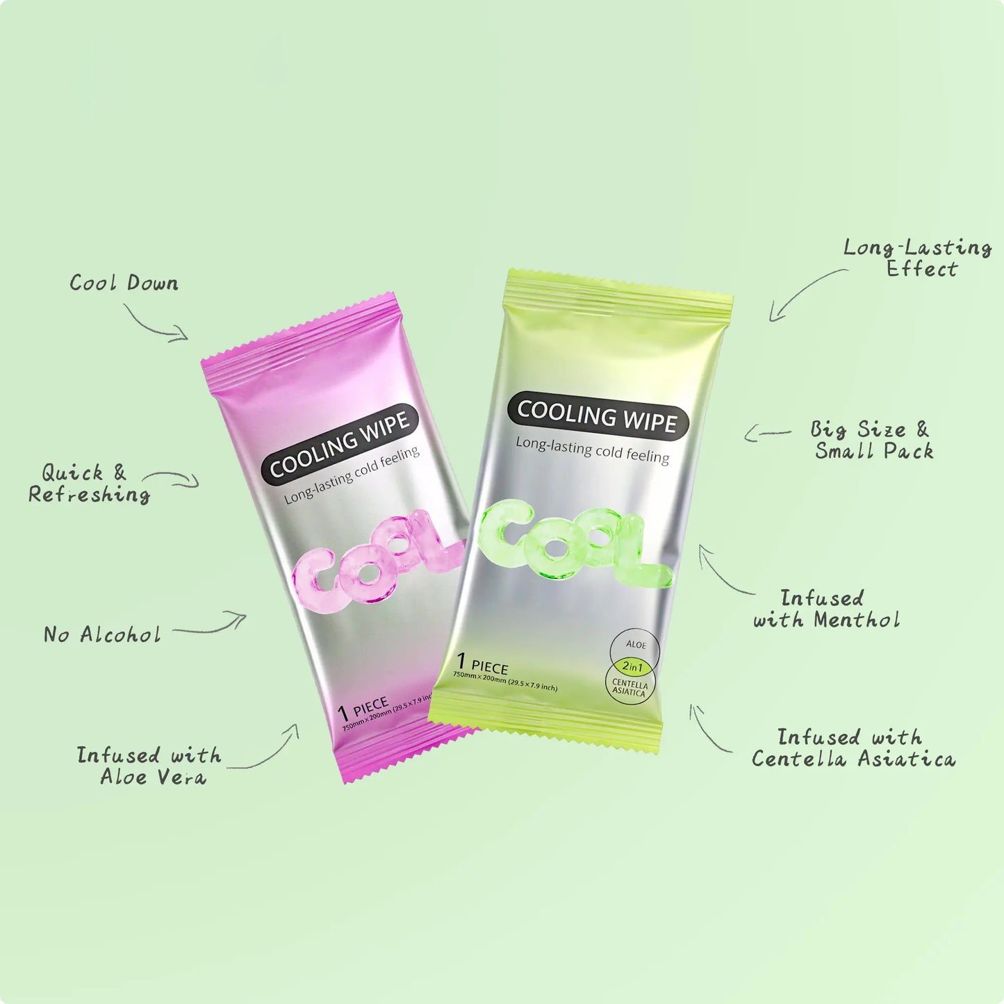 Menthol Ice Cooling Sports Lemon Green Wipes 20 Pack