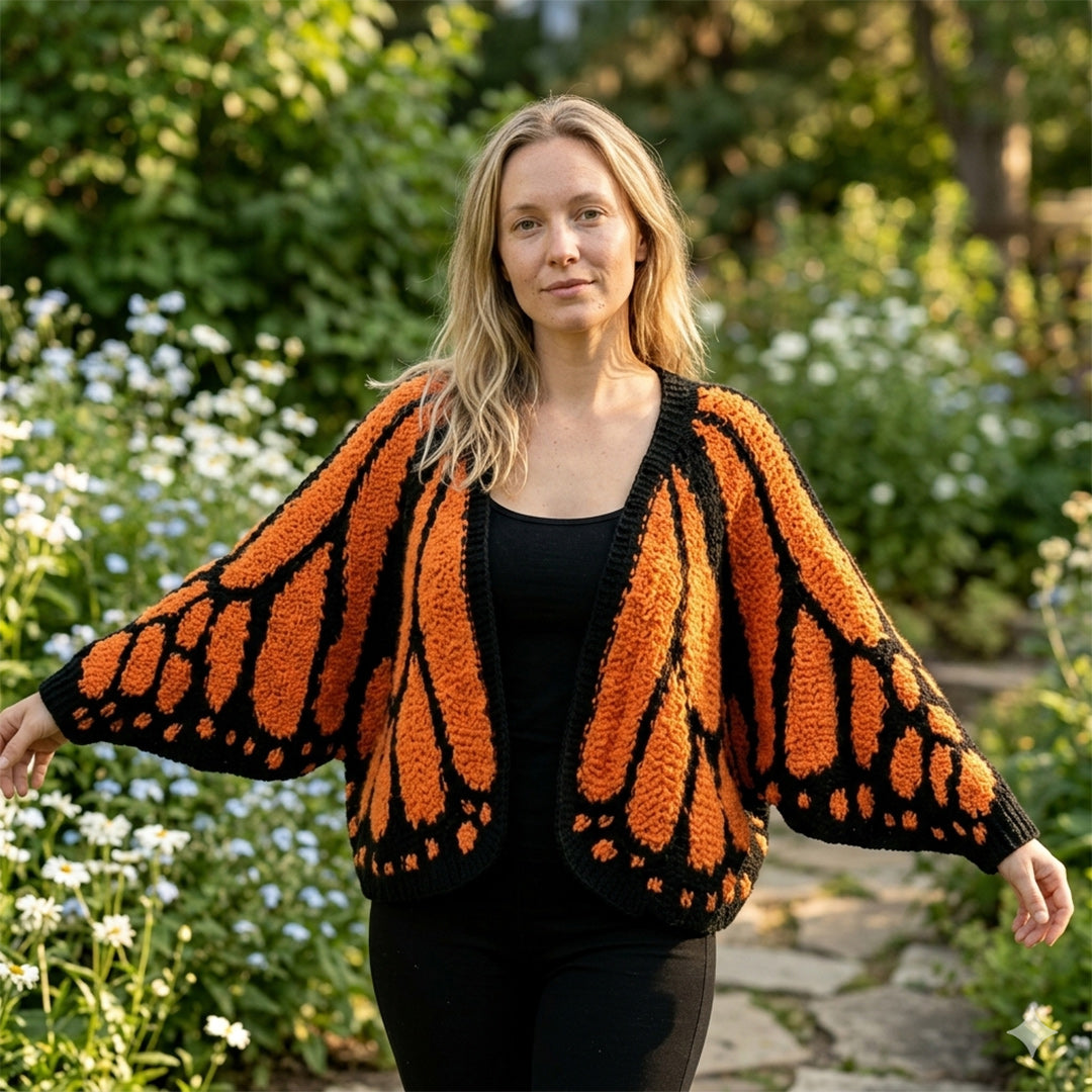 Hand-Crocheted Monarch Butterfly Cardigan