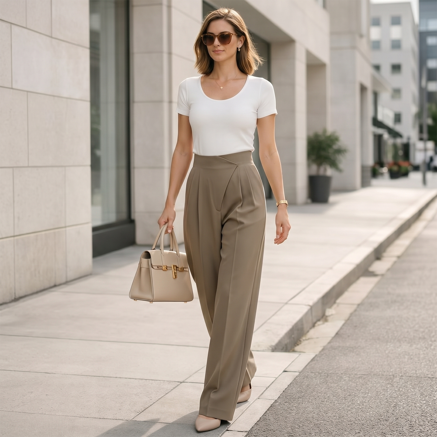 Pleated Asymmetrical Wide Leg Trousers