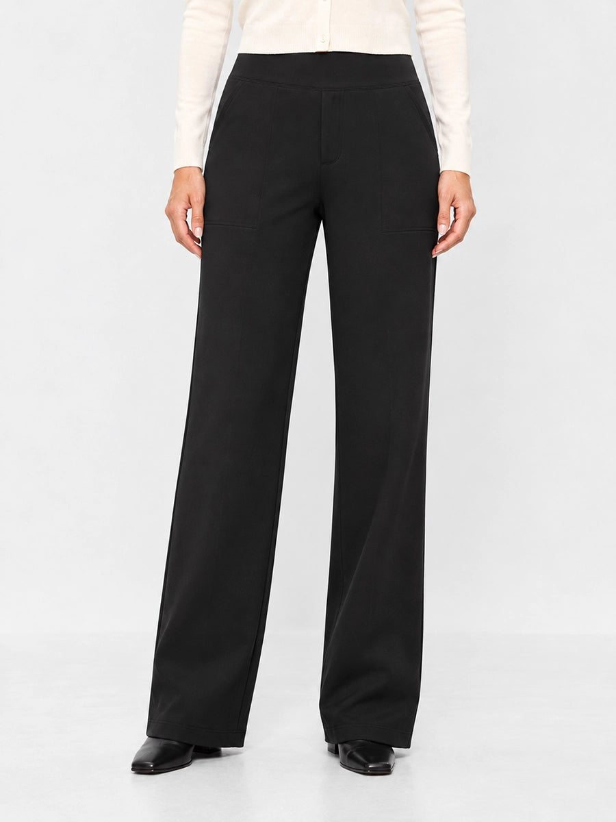 Fleece-Lined High-Waist Straight-Leg Pants for Chilly Days