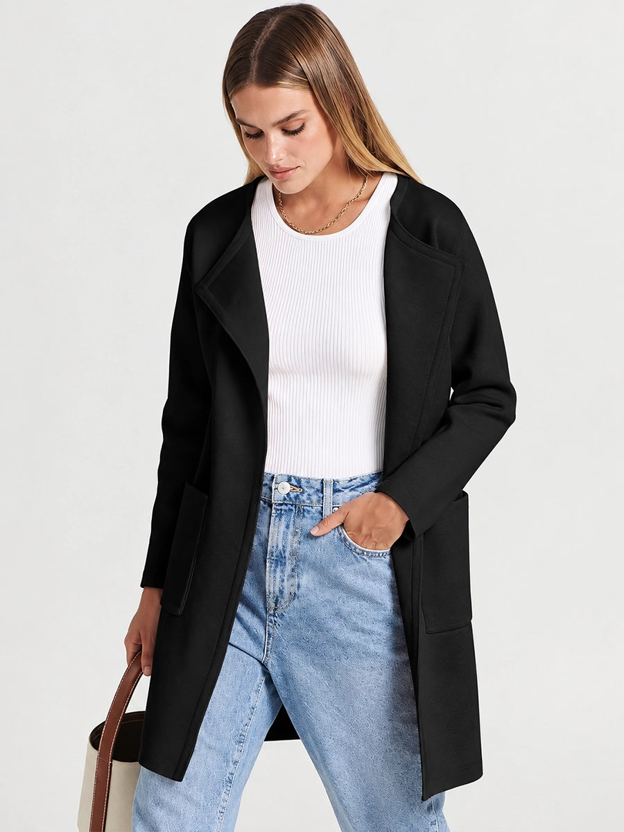 Women's Long Wool-Look Cardigan Coat with Pockets