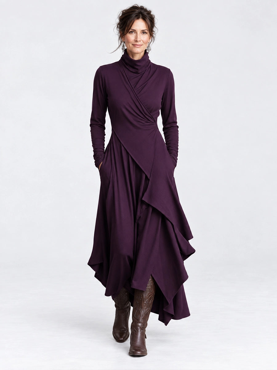 Women's Asymmetric Draped High-Neck Maxi Dress
