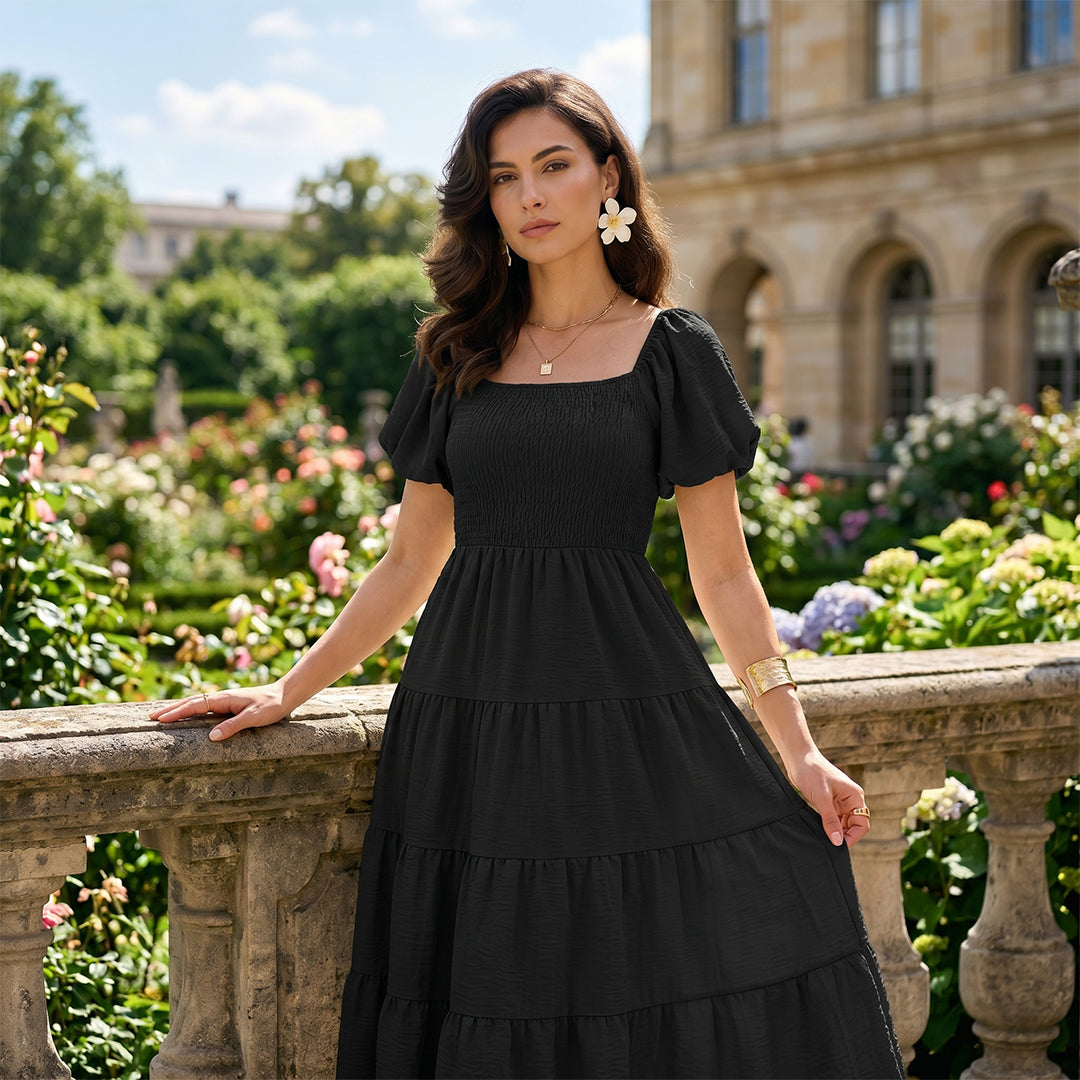Backless Puff Sleeve Ruched Dress