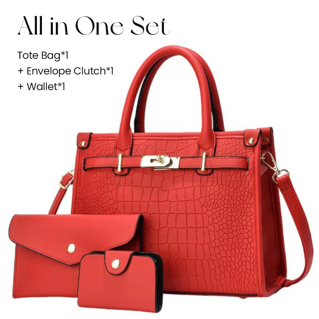 Crocodile-Embossed Crossbody Handbag Set