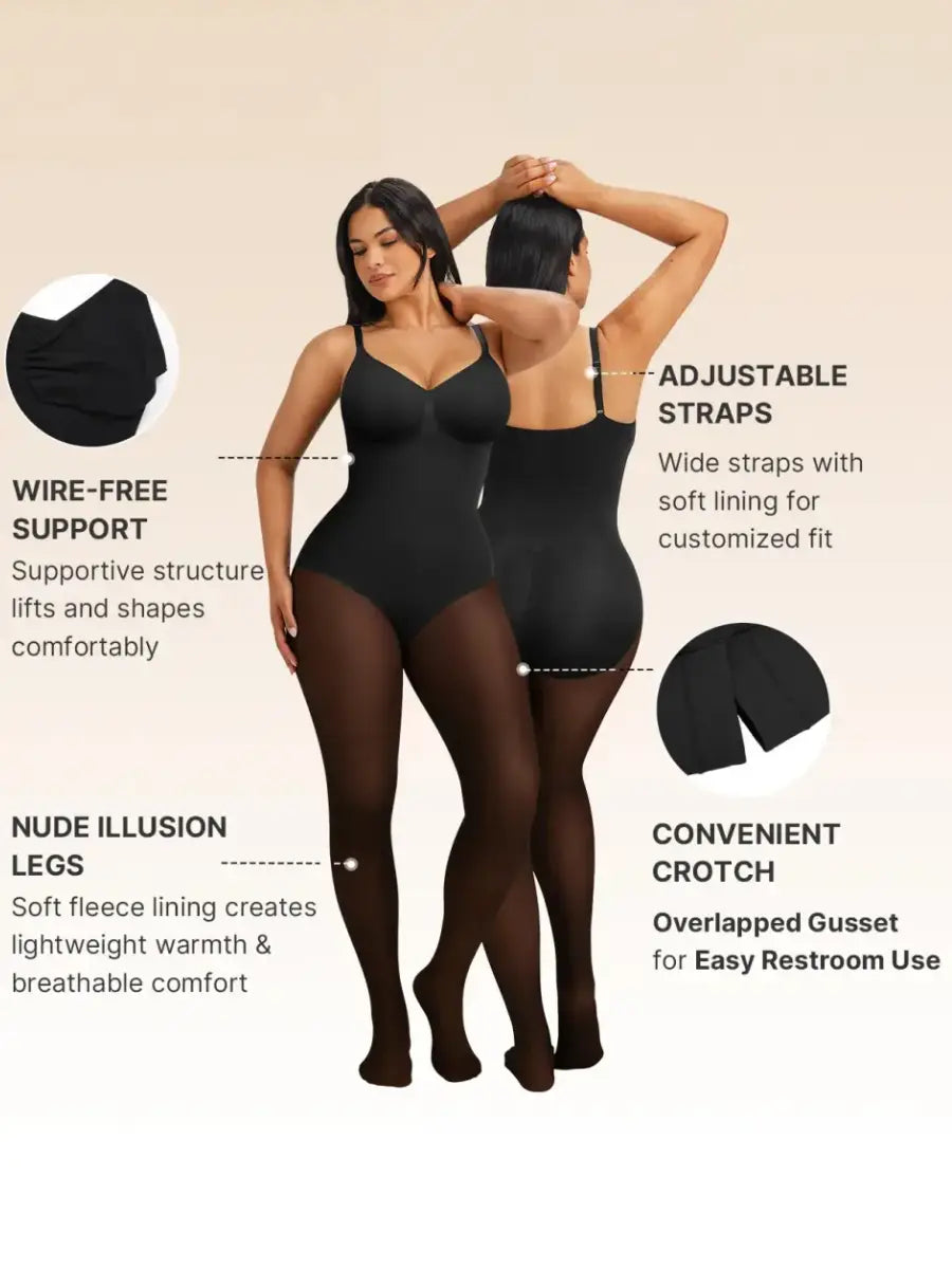 Fleece-Lined Faux-Sheer Full-Body Shapewear for Winter Layering