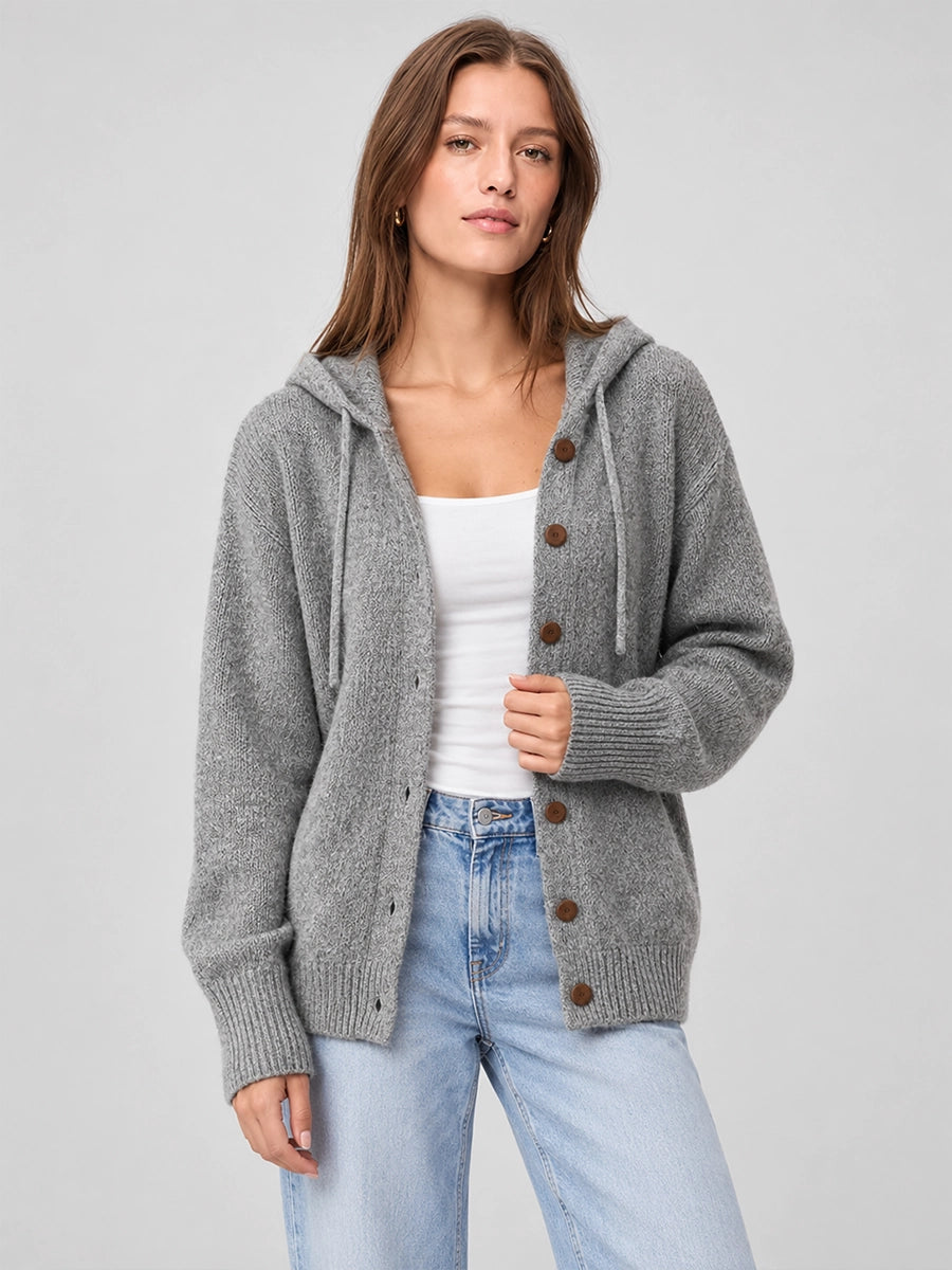 Women's Button-Front Hooded Knit Cardigan