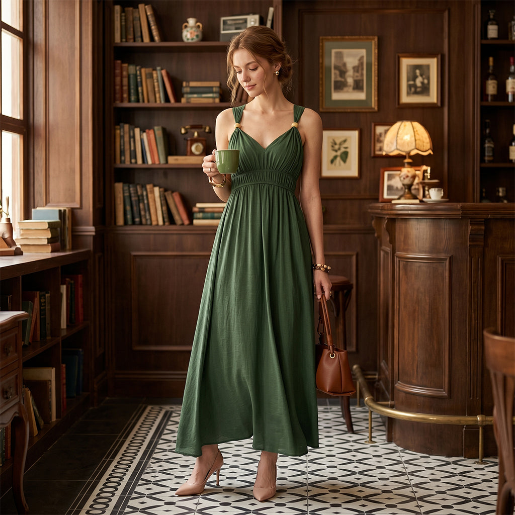 Solid Spaghetti Strap A-line Maxi Swing Dress