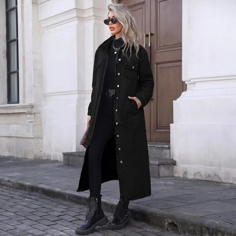 Women’s Longline Button-Front Denim Coat