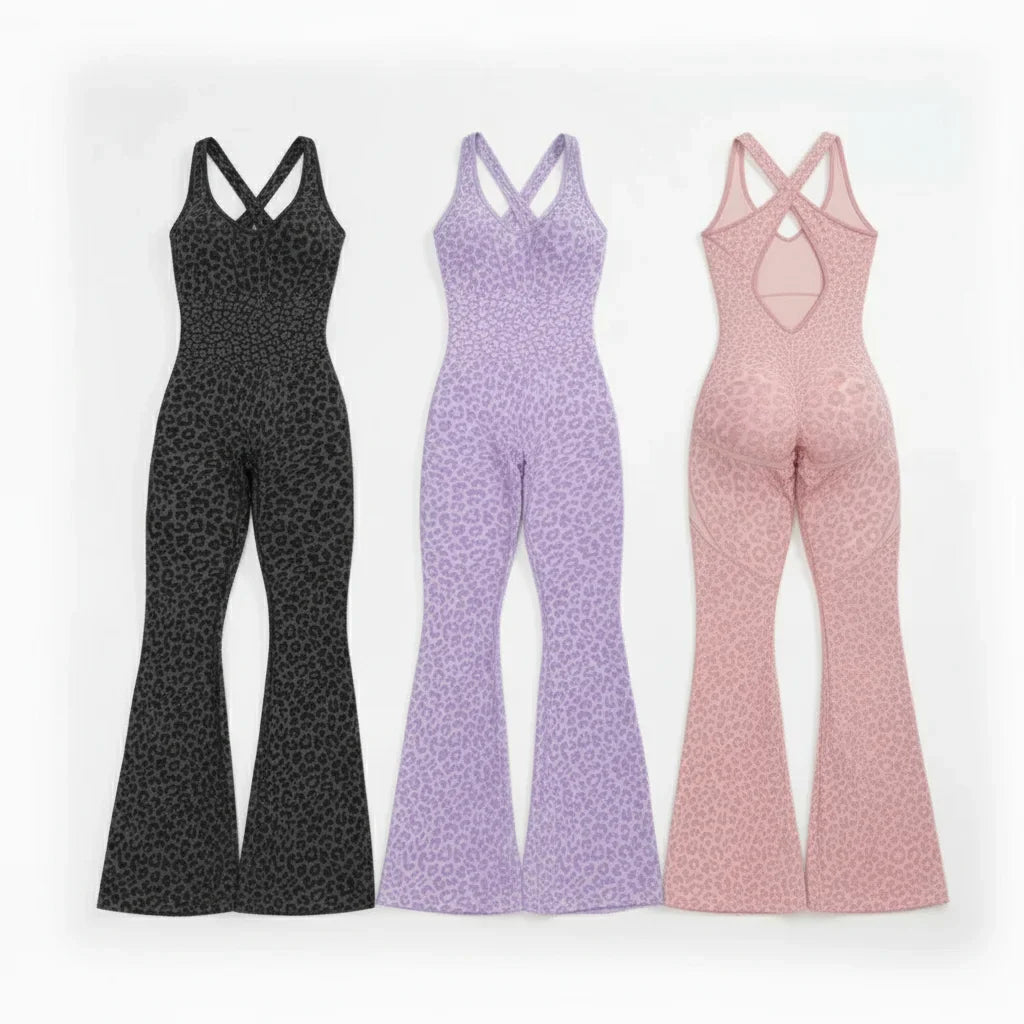 Leopard print one-piece yoga suit