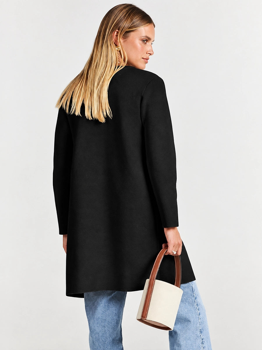 Women's Long Wool-Look Cardigan Coat with Pockets