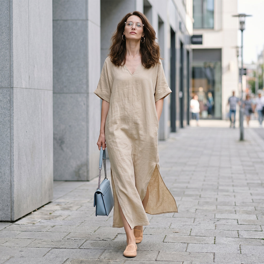 Women Linen Summer Loose Maxi Kaftan Dress