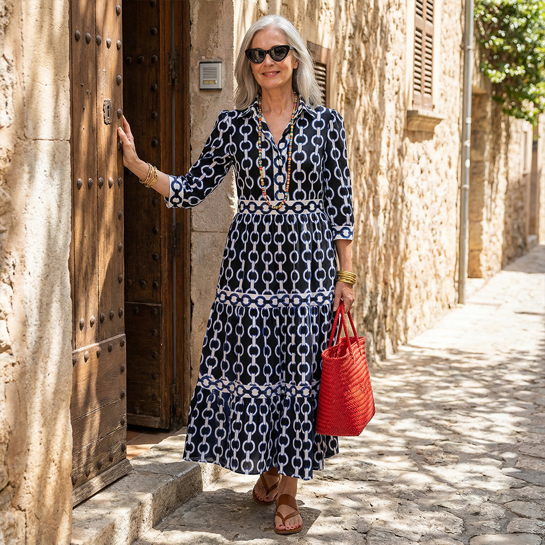 Lapel Printed Dress