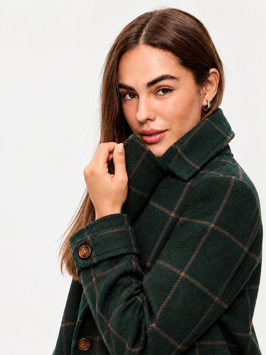Women’s Plaid-Look Long Coat for Cool-Weather Outfits
