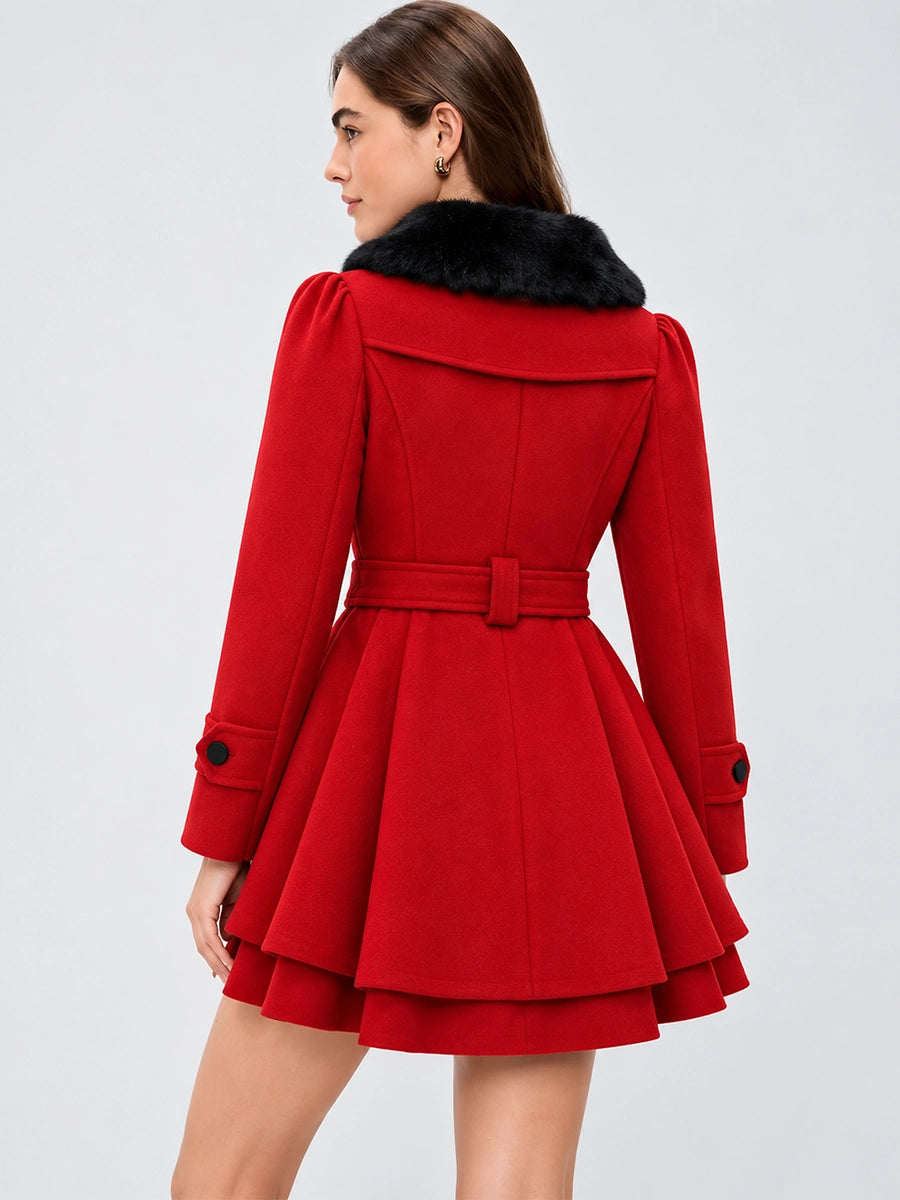 Faux-Fur Collar Wool-Look Long Coat