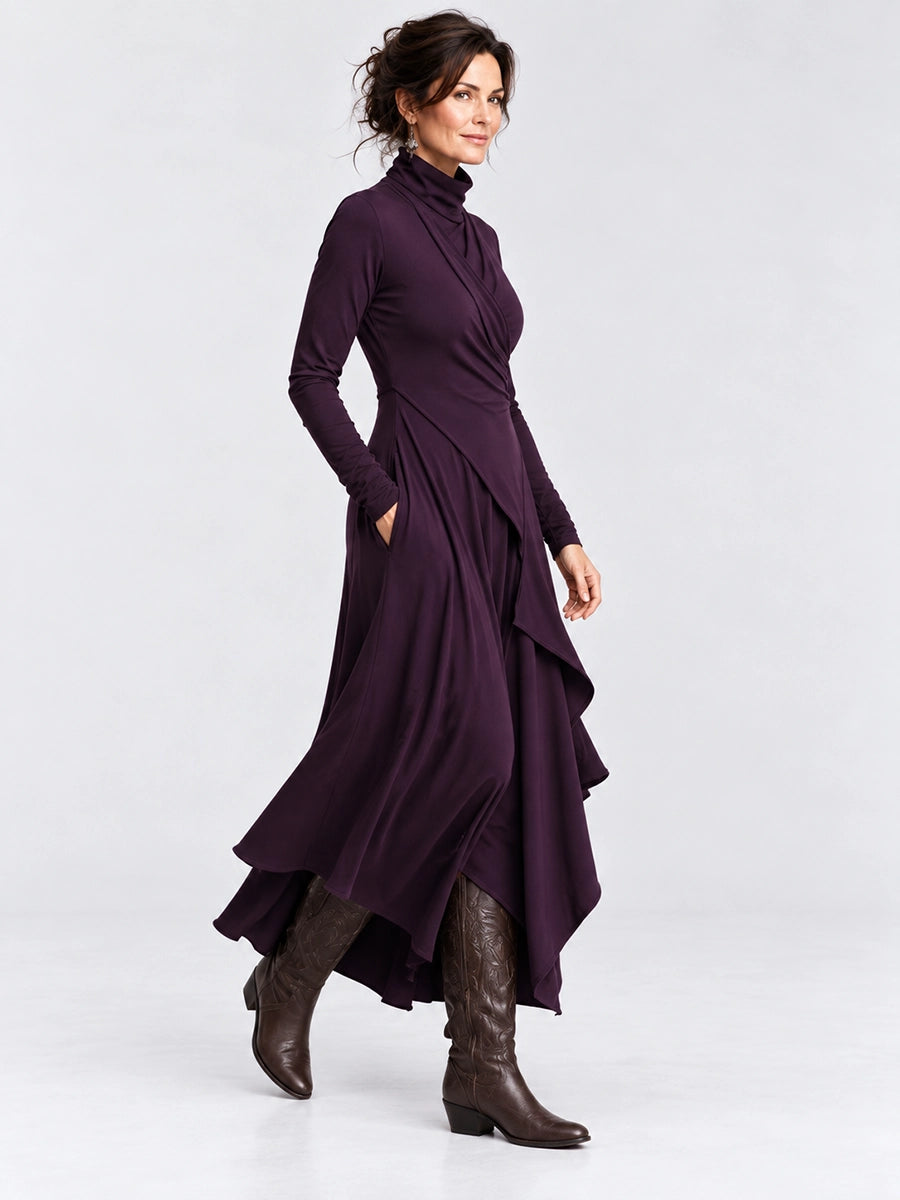 Women's Asymmetric Draped High-Neck Maxi Dress