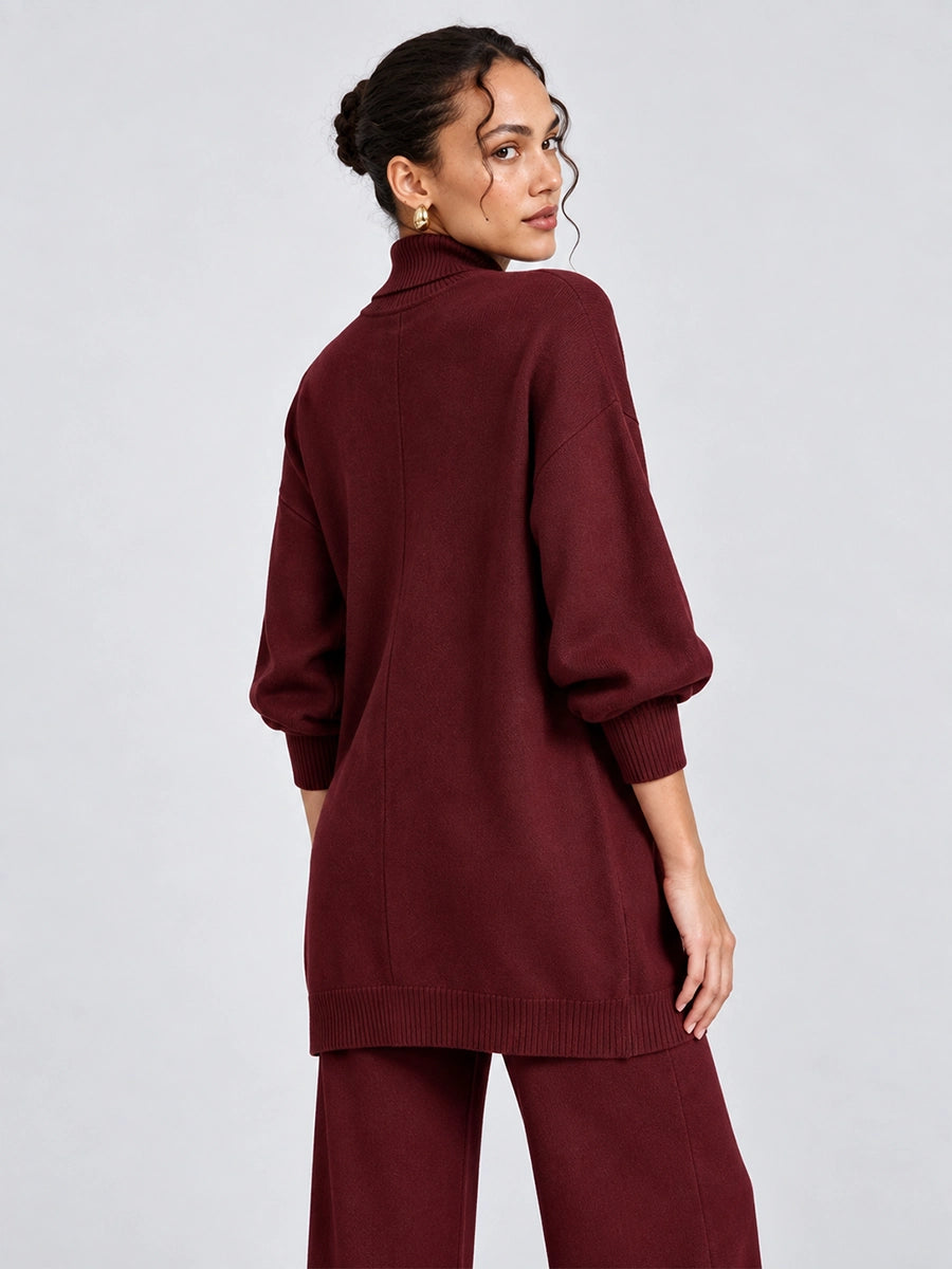 Women's Asymmetrical Button Knit Top and Pants Set