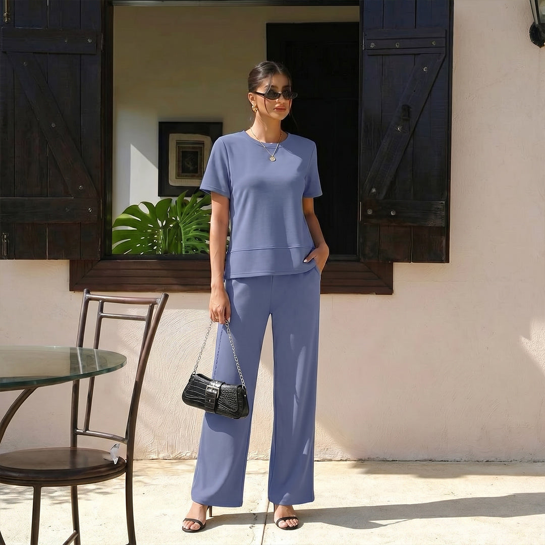 Women’s 2-Piece Summer Lounge Set – Casual Wide Leg Outfit