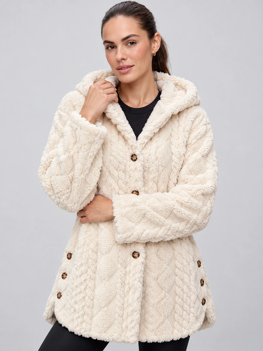 Sherpa-Style Hooded Button Jacket