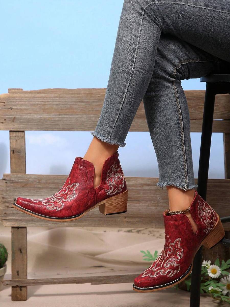Women's Embroidered Western Ankle Boots
