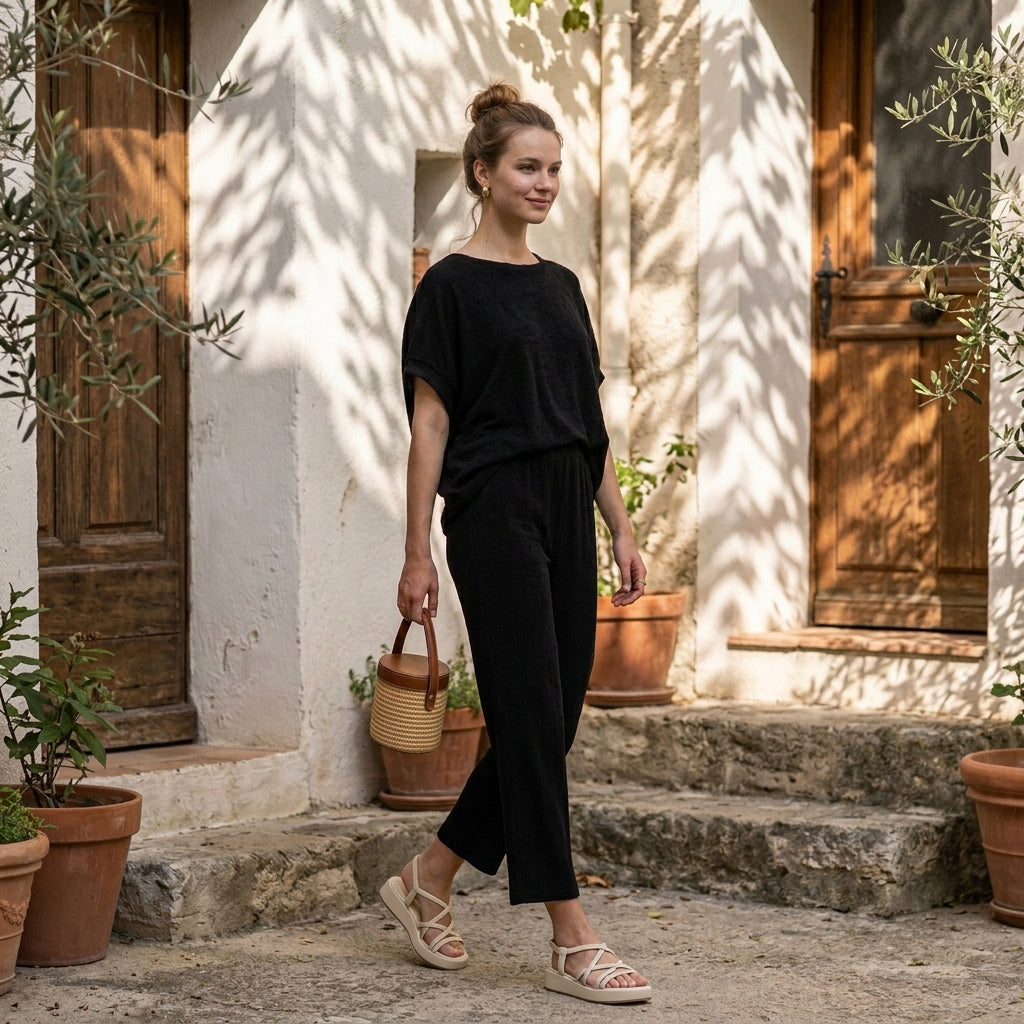 3/4 Batwing Sleeve Top & Wide Leg Pants Loungewear Set