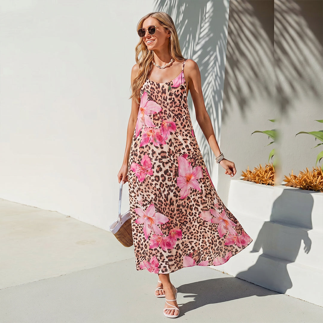 Women's Leopard Print Backless Cami Dress