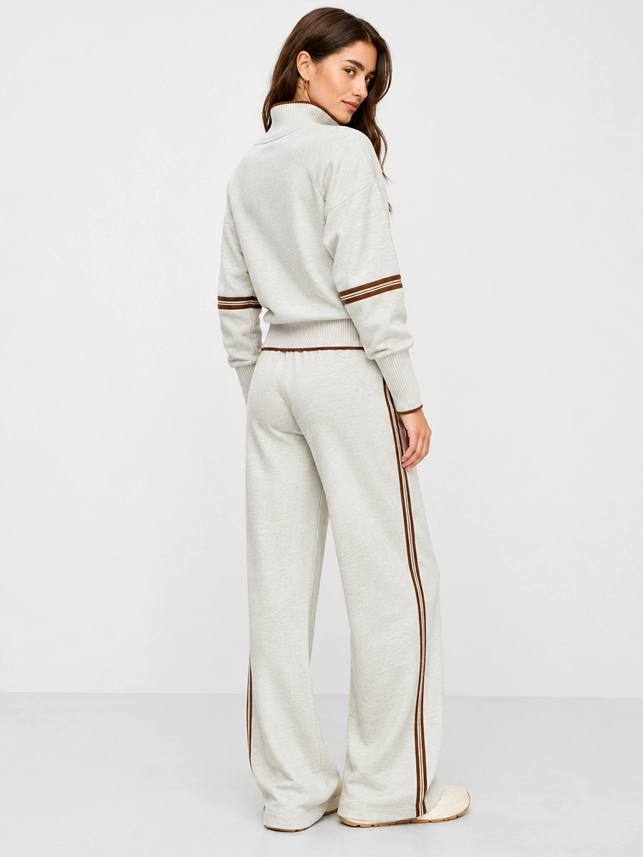Women’s Stripe-Trim Knit Top and Wide-Leg Pants Set