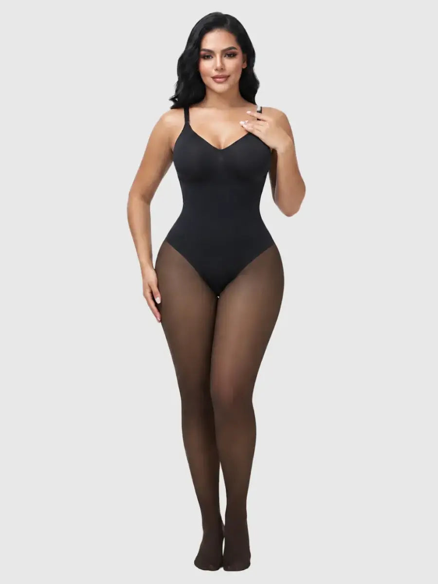 Fleece-Lined Faux-Sheer Full-Body Shapewear for Winter Layering