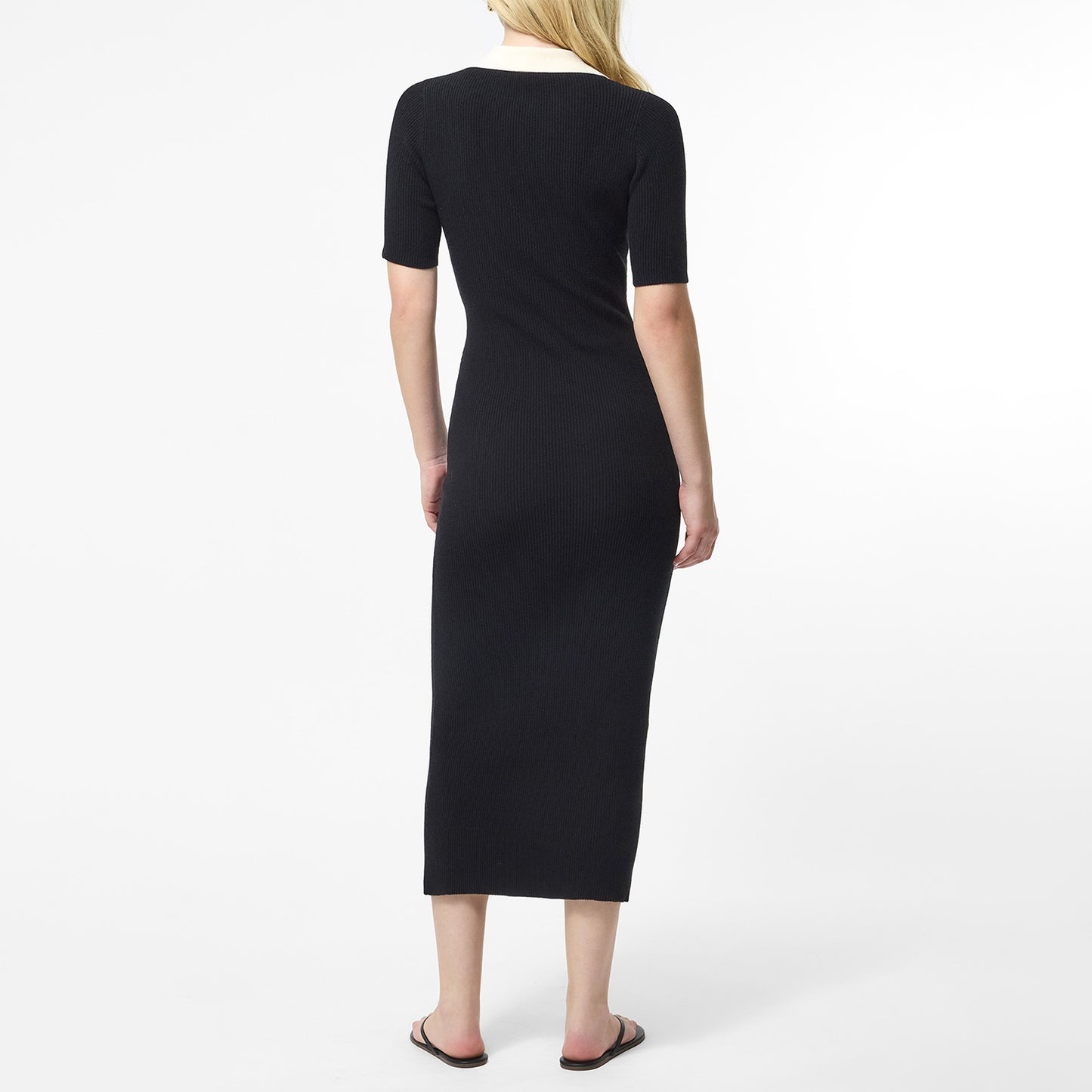 Contrast Collar Short Sleeve Knit Maxi Dress