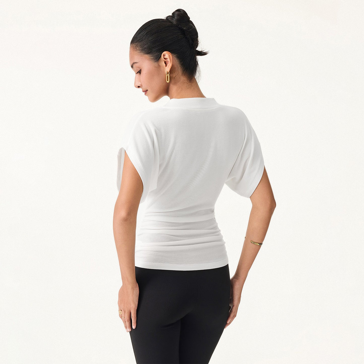 V-Neck Waist-Cinching Ruched T-Shirt